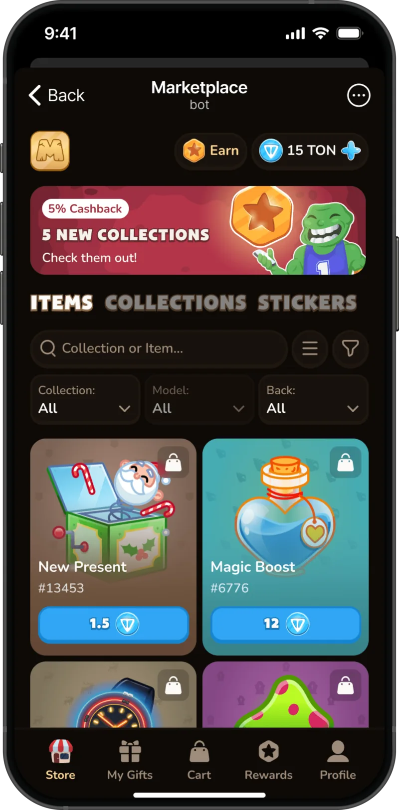 The MemeFi Marketplace mini-app running inside Telegram